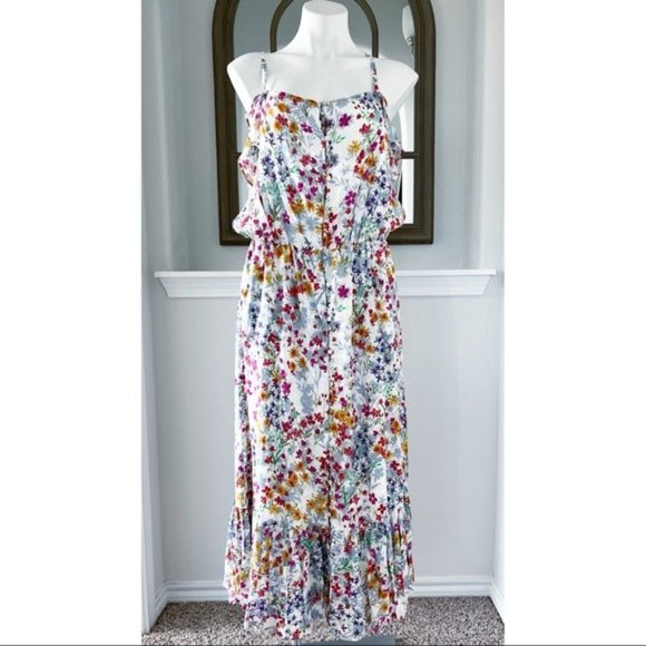J. Jill Summer Garden Maxi Dress Floral, White Multi, Size M New w/Tag - Picture 6 of 15